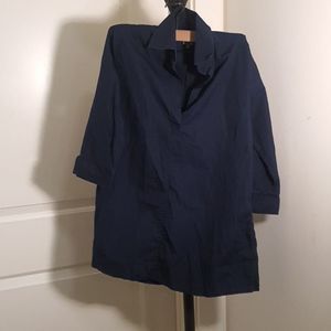 Ann Mashburn Designer Navy Tunic Poplin Blouse Medium